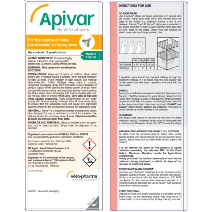 Apivar Varroa Strips 12 Pack